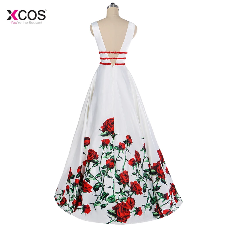 Printed Floral Satin Evening Dresses Long V-Neck Beading Prom Dress Floor Length A Line Formal Special Occasion Party Gown Printed Floral Satin Evening Dresses Long V-Neck Beading Prom Dress Floor Length A Line Formal Special Occasion Party Gown