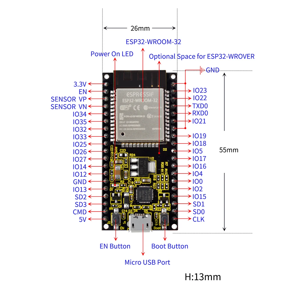 Keyestudio ESP32-WROOM-32 модуль основной платы/Wi-Fi+ BT+ BLE микроконтроллер для Arduino