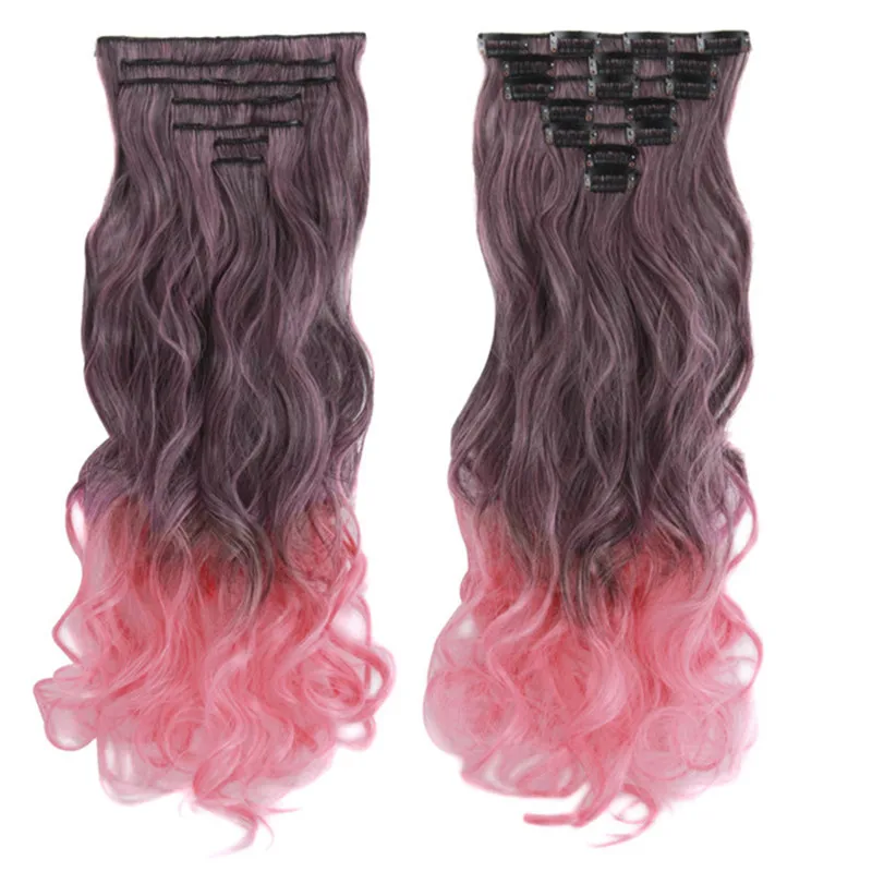 MapofBeauty длинные волнистые 7 клипс в одном куске синтетические волосы для наращивания термостойкие парики для женщин Черный Коричневый Золотой Омбре поддельные - Цвет: P1B/27