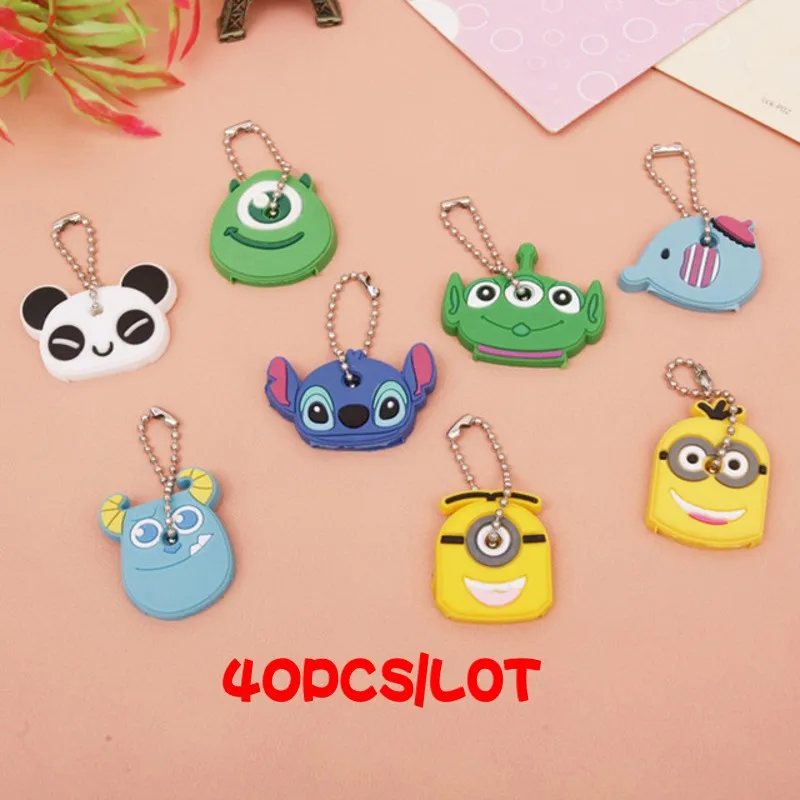 

40pcs Cartoon Panda Elephant Silicone Stitch Minion Key Cover Key Caps Keychain Key Chain Key Ring Key Holder Gift Pins Badges