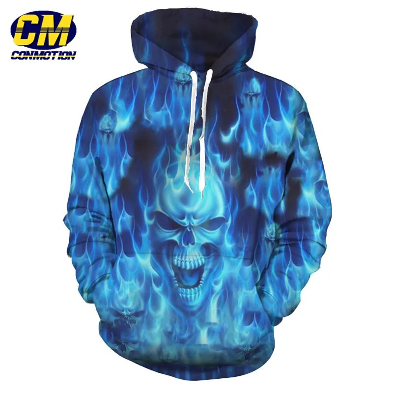 ConMotion Coll Burning Blue Flames Fashion Hooded Sweatshirt EUR SIZE