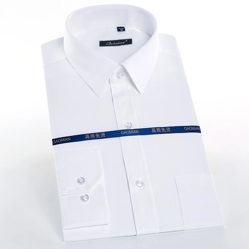 Мужская Стандартная рубашка с длинным рукавом, простой уход, с одним карманом, качественная деловая, офисная, однотонная, Базовая рубашка