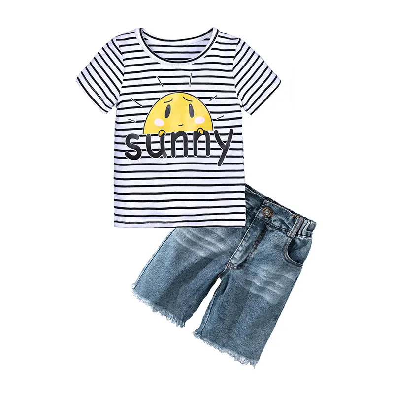 Elvesnest Summer Kids Clothing Suit Fashion Toddler Baby Boys Clothes Set Cotton Short Sleeve Tops+Short Jeans Children Costume