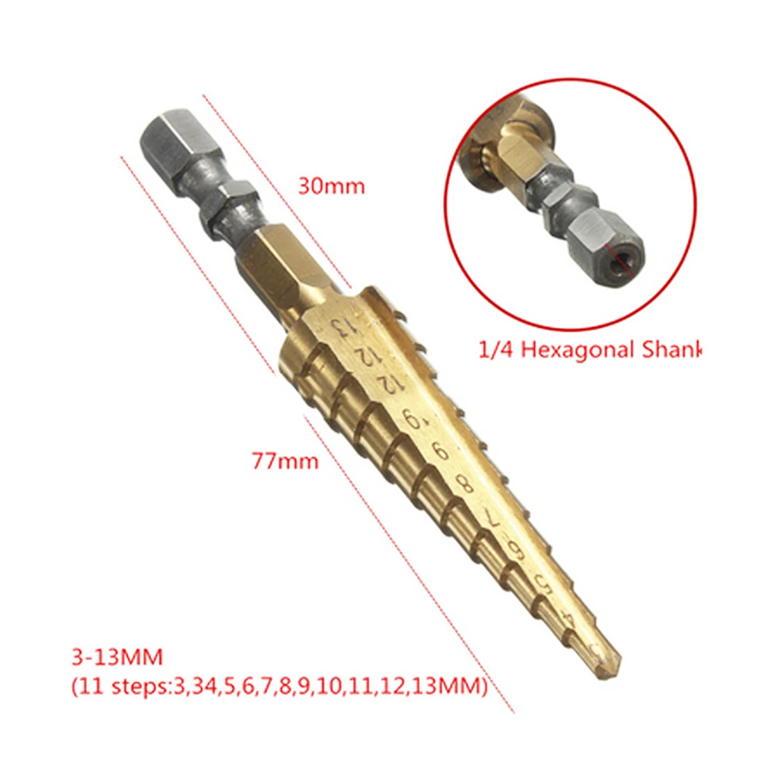 1/4 шестигранное титановое ступенчатое конусное сверло, Дырокол 3-13 мм HSS 4241 для листового металла, дерева, сверления электроинструментов