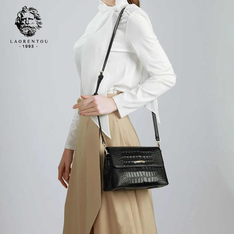 Laorentou العلامة التجارية النساء التمساح Crossbody حقيبة السيدات انقسام الجلود خمر حقيبة كتف جديد الجدد عيد الحب هدية