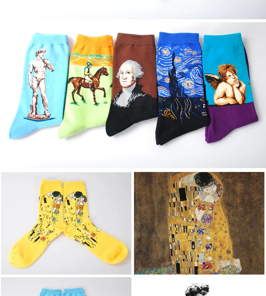 Мужские носки LIONZONE, новые европейские модные носки в стиле Харадзюку с рисунком из чистого хлопка с масляной росписью, Классические
