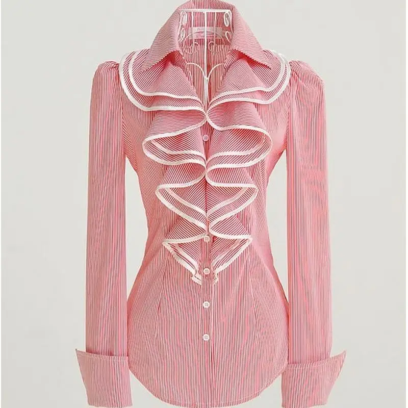 

new Women long Sleeve Shirt Lotus Leaf Shirt Blouse Tops