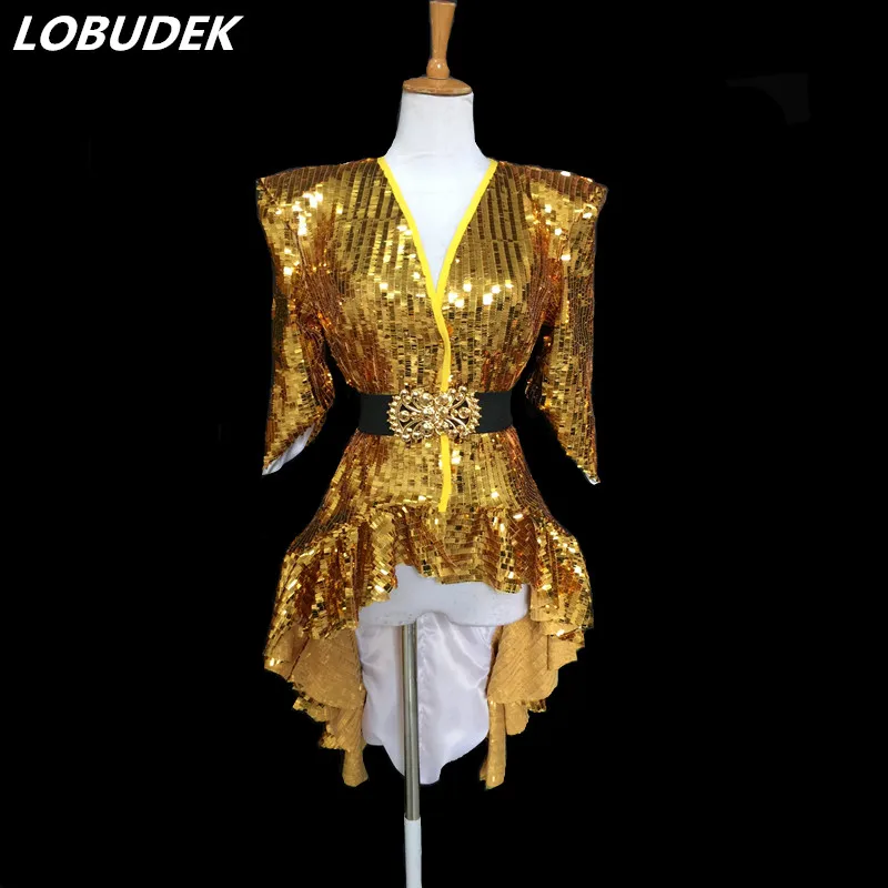 

Sparkling Sequins 3 Colors Tailing jacket swallow-tailed coat European Star singer DJ DS Costumes Dance troupe JAZZ show costume