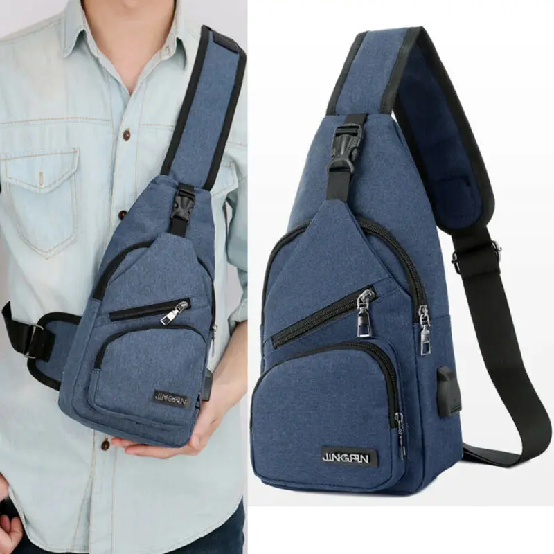 Chomile Men Shoulder Bag USB Charging Sports Crossbody Sling Chest Pack Bag