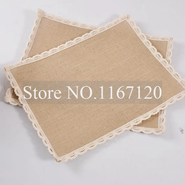 6pcs/lot Handmade Hessian Burlap Placemat Cream Lace edges Table Mats