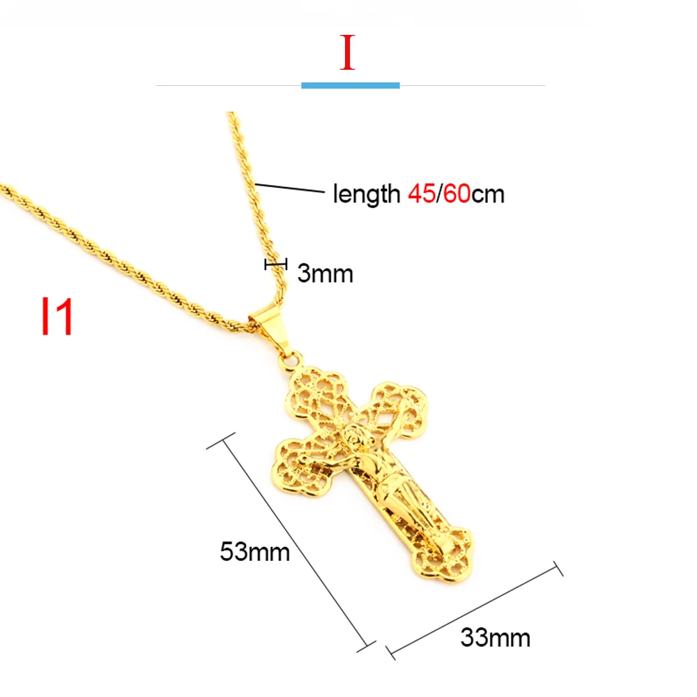 JIN HUI новые модные ювелирные изделия золотого цвета распятие еврейский религиозный крест ожерелья Подвеска для женщин/мужчин христианская длина 45 см
