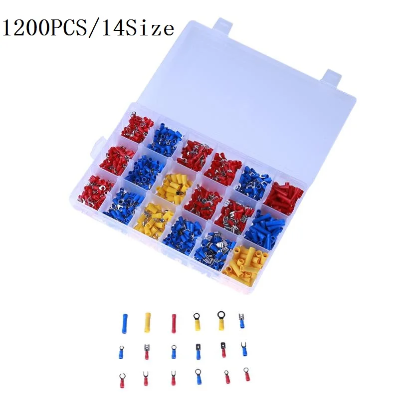 

1200PCS Mixed Assorted Lug Kit Crimp Connectors Insulated Electrical Crimp Terminals with 14 Sizes Electrical Wire Connector Set