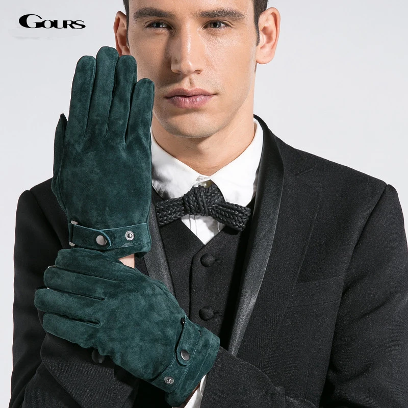

Gours Winter New Men Genuine Leather Gloves Pigskin Mittens Matte Leather 5 color Fashion Brand Driving Warm Gloves GSM001