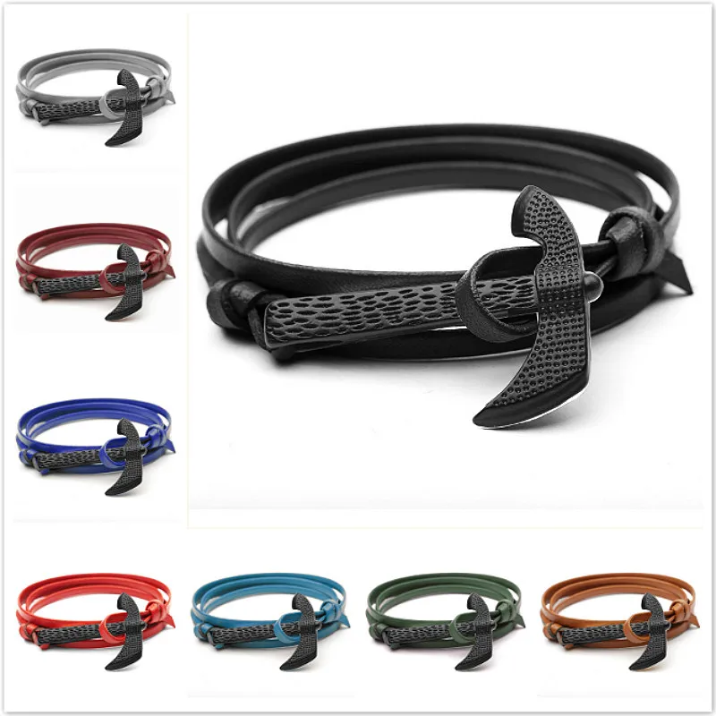 

2019 New Fashion Axe Head Anchor Hologram Bracelets Men Survival Rope Chain Paracord Bracelet Male Wrap Metal Sport Hooks
