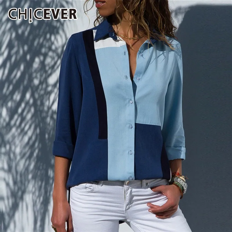 

CHICEVER Women Blouses 2019 Fashion Turn Down Collar Office Shirt Chiffon Blouse Shirt Casual Tops Plus Size Blusas Femininas