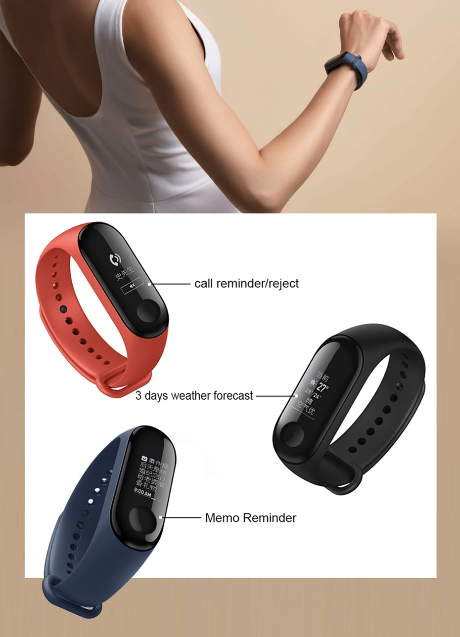 Глобальная версия Xiaomi mi Band 3 0,78 большой OLED сенсорный экран Смарт-Браслет фитнес-трекер mi Band 3 цветной смарт-браслет