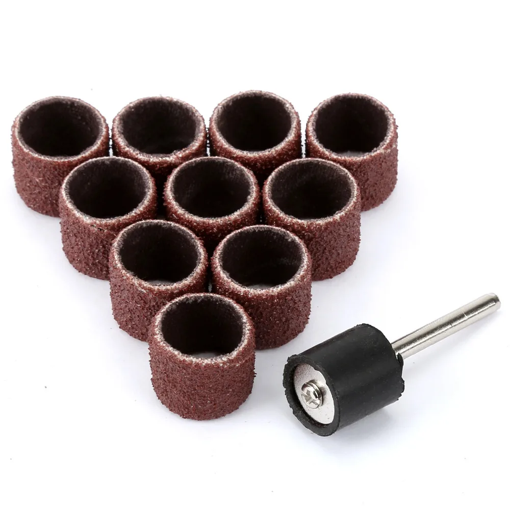 Docunah 100PCS/Lot #80 13MM Sander Sanding drums Bands & 2 Mandrel for Rotary Tools Drill Machine 