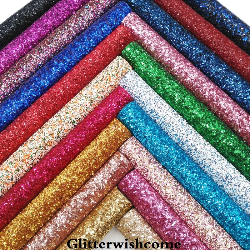 

Glitterwishcome 21X29CM A4 Size Synthetic Leather, Color Matching Backing, Chunky Glitter Leather Vinyl for Bows, GM029A