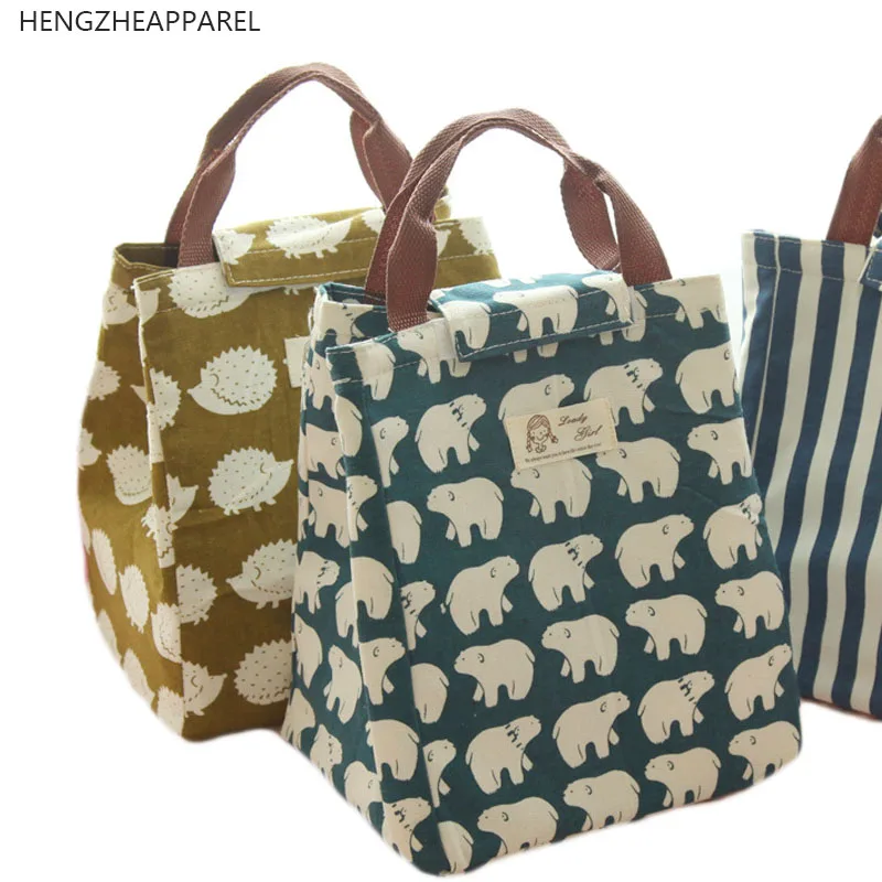 2017 new cartoon print plus size Waterproof canvas hand-held lunch bag foil ice box picnic home food storage keep warm bag 