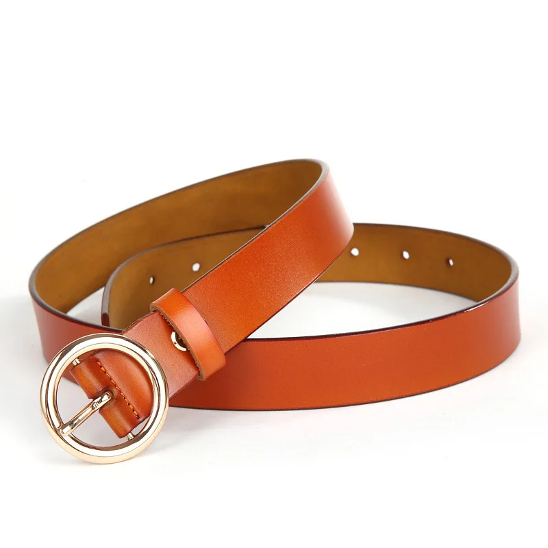 Women 100% Genuine Leather Belt High Quality Gold Round Buckle Belts For Fashion Wide Luxury Jeans Stripes Ceinture|belt high quality|genuine leather