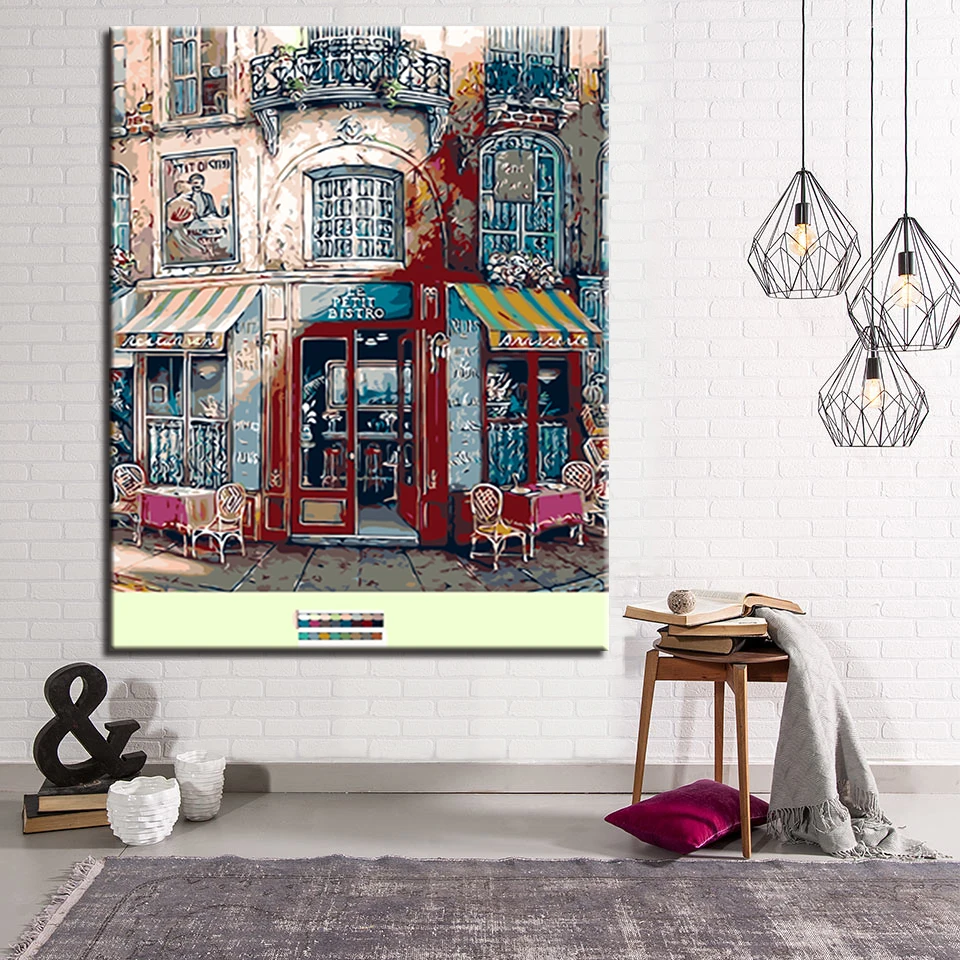 

Canvas Unique Gift For Home Decoration Art Picture Bistro Landscape DIY Digital Painting By Numbers Modern Oil Framework Wall