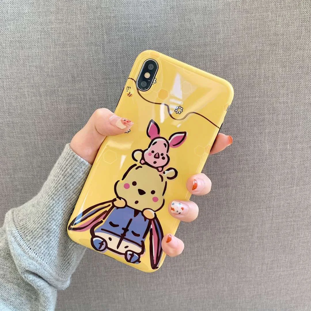 

Cute Cartoon Winnie Pooh piglet Case For iPhone 6 6s 7 8 Plus X XS MAX XR Japan Anime Glossy soft IMD Back Cover Capa