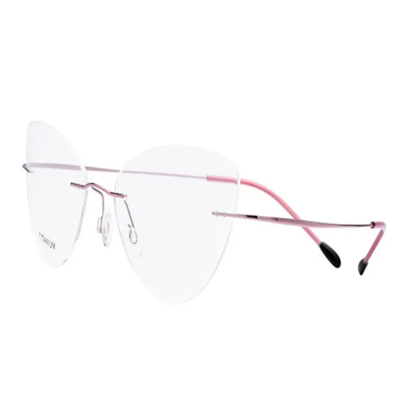 

MONGOTEN Women New Fashion Rimless Pure Titanium Pure Titanium Myopia Frame Pink Purple Clear Lens Optical Eyeglasses Goggle