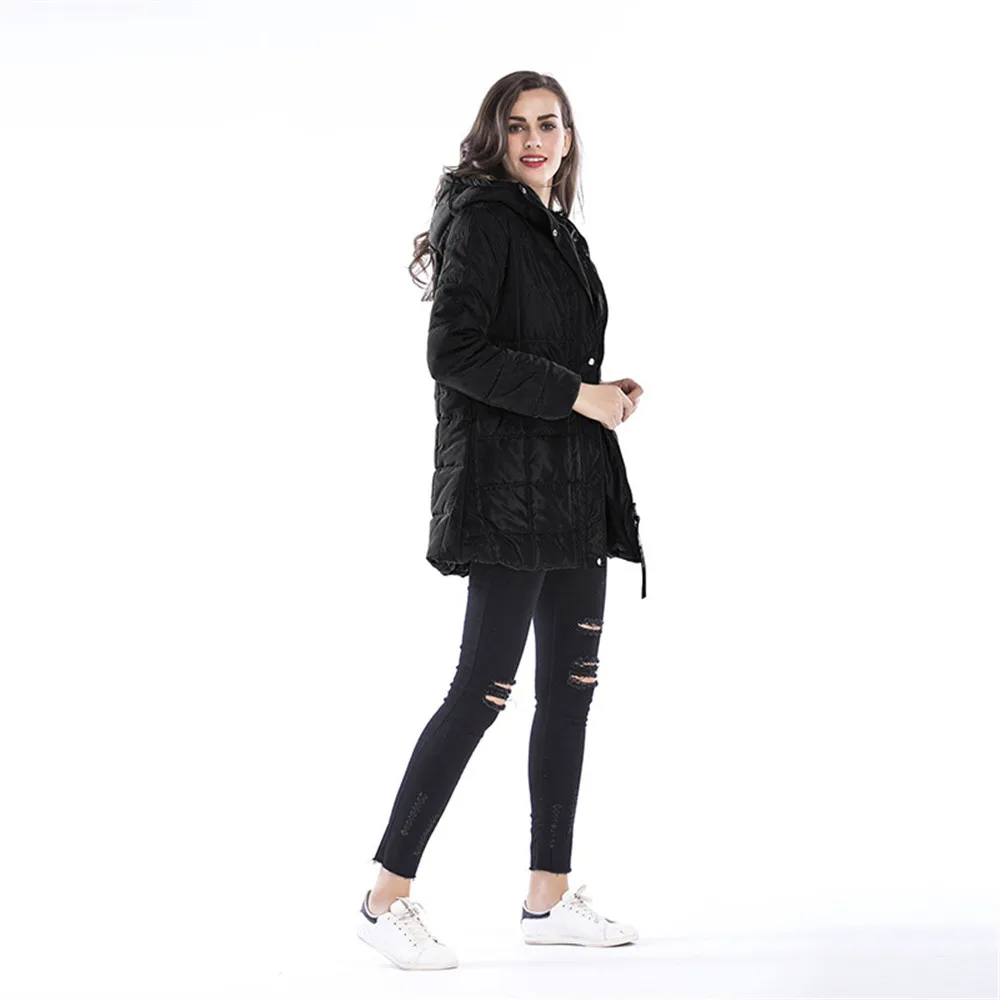2018 Winter Large Size Women's Cotton Women's Long Hooded Cotton Padded Zipper Jacket Long Sleeves Clothes