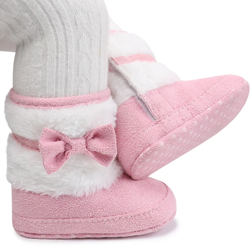 Обувь для маленьких девочек; сезон осень-зима; обувь для малышей; очень теплые ботинки с бантом; ботиночки для детей 0-18 месяцев