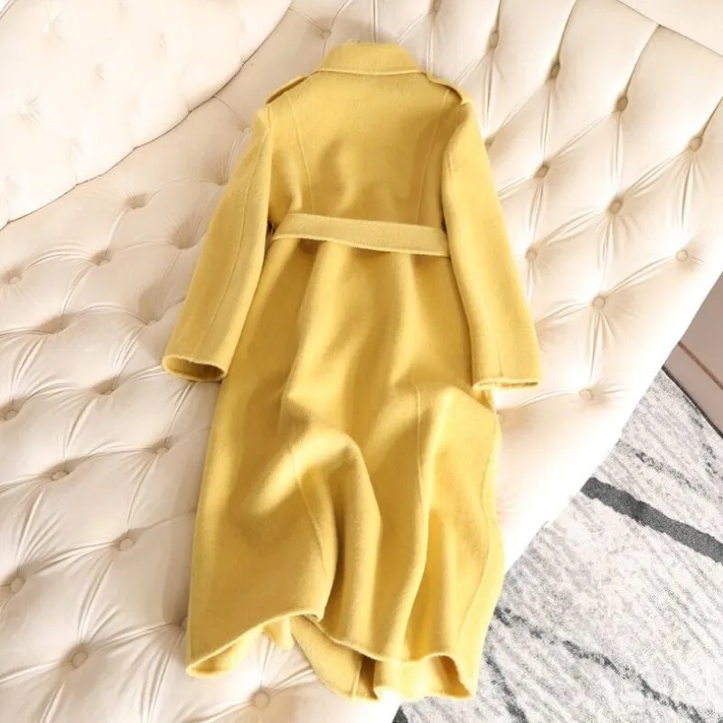 Bonne Jaune Long Nouveaux Laine Cachemire 2018 Automne Manteau Manteaux Qualité Hiver En Tranchée Mince Solide 100 Femmes Veste 4xffUC