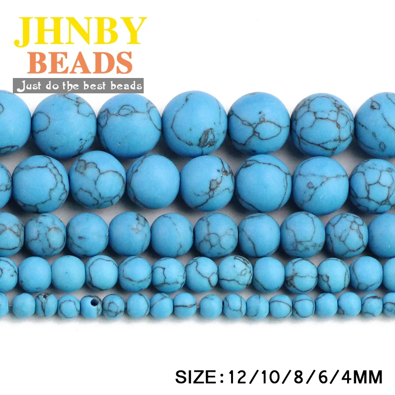 

JHNBY Matte Blue calaite Natural Stone Round ball 4/6/8/10/12MM Loose beads for jewelry Finding making bracelet accessories DIY