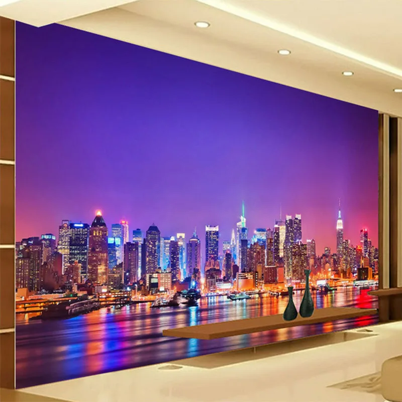 Custom Modern New York City Night Scene Wall Cloth 3D Mural Painting