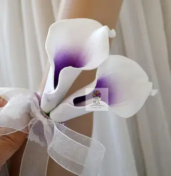 

5 pieces set White Purple Wedding Flowers Brides Bridesmaids Wrist Calla Corsage Party Prom Bridal Girls Favors accessories
