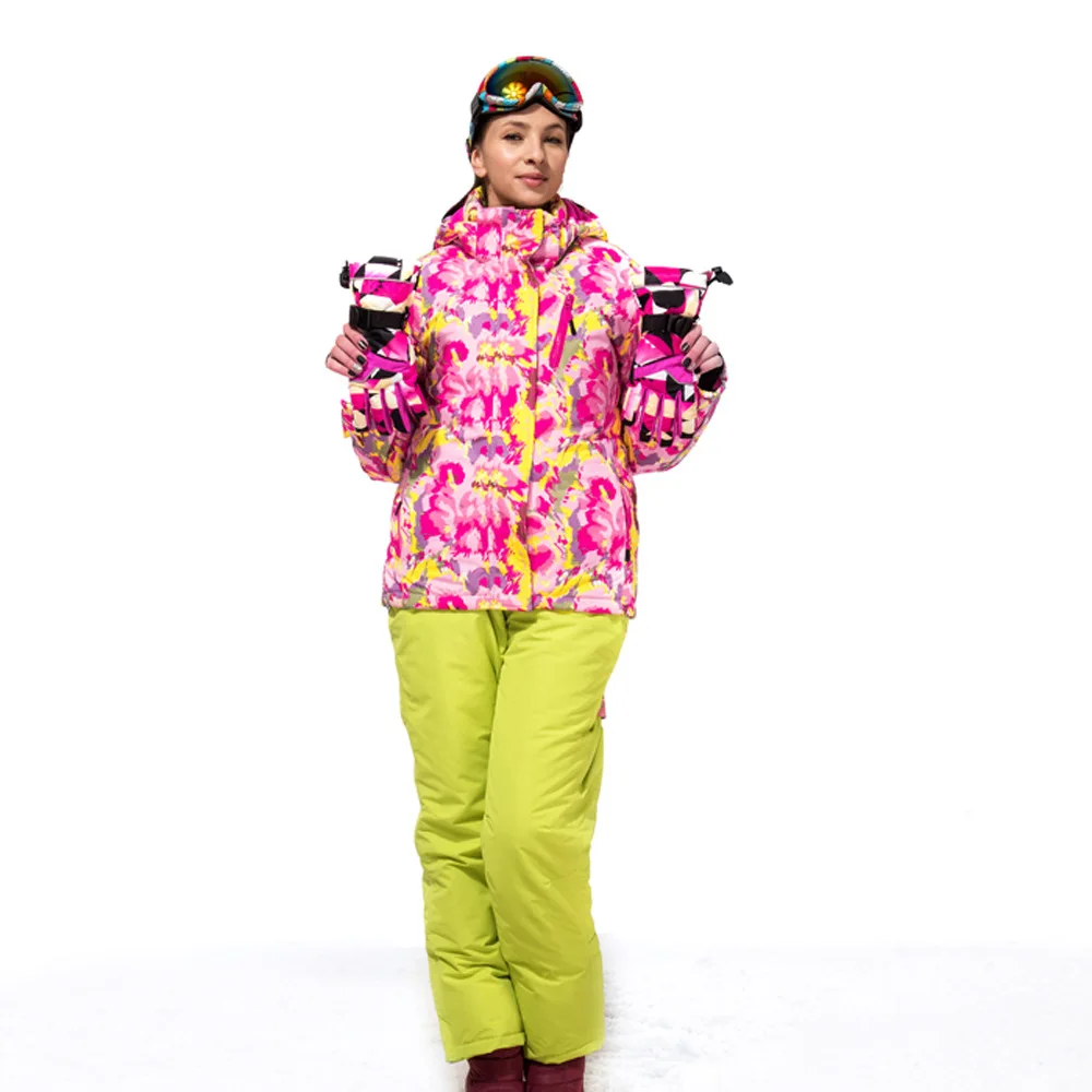 

Hot Sale Women Ski Suit Outdoor Sport Riding Skiing Hiking Windproof Waterproof Print Thicken Thermal Skiing Jacket+Pants Set