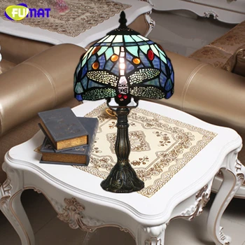 

FUMAT Stained Glass Lamp Small Table Lamp Art Glass Lampshade Lamp Living Room Hotel Bedside Book Store Bar Decor Light Fixtures