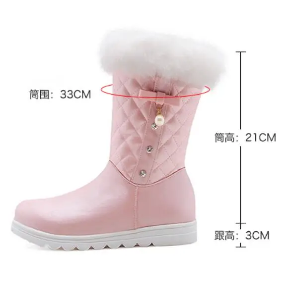 NEW fashion warm Mid-Calf snow boots women round toe soft leather warm Rabbit Fur winter thick fur ladies winter shoes