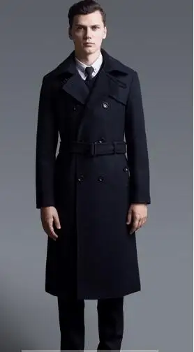 Новое модное длинное пальто, мужское тонкое шерстяное длинное пальто, классическое пальто в британском стиле, зимняя одежда для мужчин 6XL - Цвет: Черный