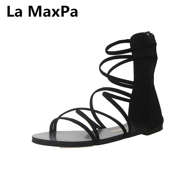 

Spring Summer New Women Shoes Fashion Casual Low Band Flat-soled Zipper Suede Sandals Cross Straps Comfortable Roman Shoes