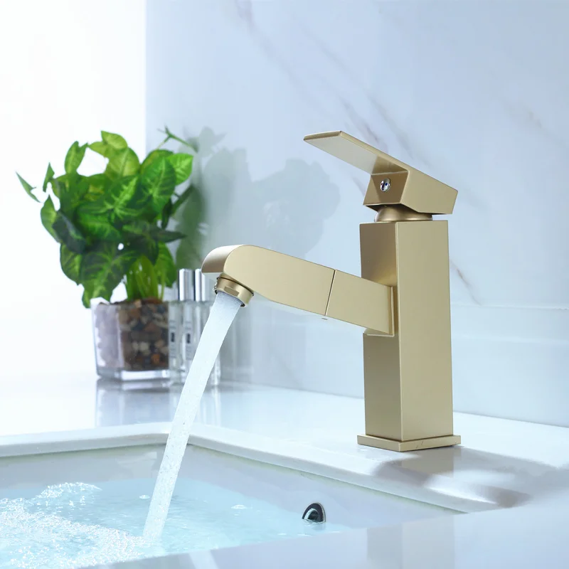 

Drawing Gold basin faucet pull out faucets hot and cold single hole deck mounted tap