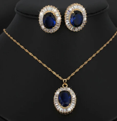 

Free shipping charm Jew.656 PLATED Blue Necklace Earrings Jewelry SET