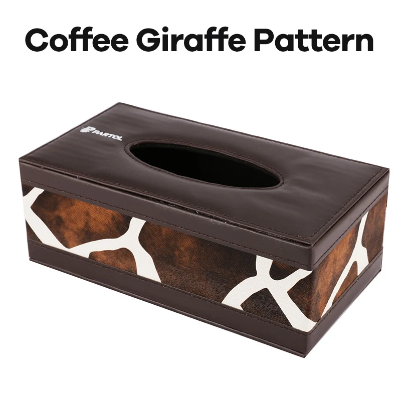 Partol Кожа PU автомобилей Tissue Box дома Ванная комната Автоматическая коробка ткани контейнер Полотенца салфетка Бумага держатель Автомобильный Держатель Солнцезащитный козырек 5 Стиль - Название цвета: Coffee Giraffe Style