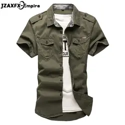 Новое поступление Для мужчин Армейский зеленый футболка с коротким рукавом отложным воротником camisas para hombre Одежда высшего качества