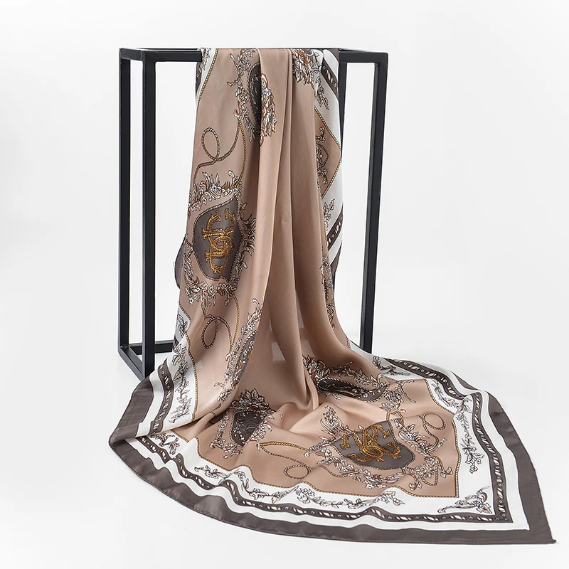 

Luxury Brand Scarf 100% Silk Feeling Shawl Designer Scarf Foulard Leopard Print Square Scarves Hijab Wraps 90x90cm