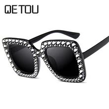 QETOU модные негабаритные солнцезащитные очки с бриллиантами Женская квадратная оправа со стразами хрустальные солнцезащитные очки Роскошные Винтажные Солнцезащитные очки оттенки