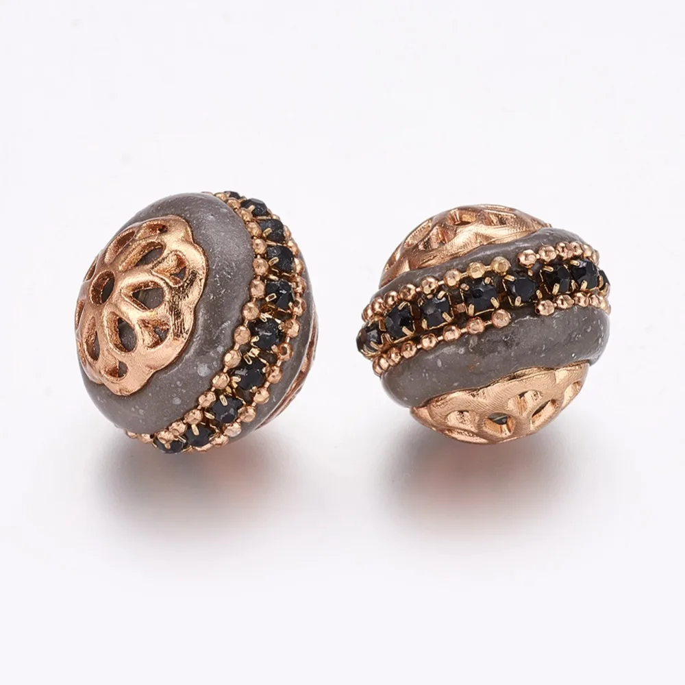 

PandaHall 2pcs 17.5x16mm Round Handmade Grade A Rhinestone Indonesia Loose Jewelry Beads Alloy Antique Golden Metal Color Cores