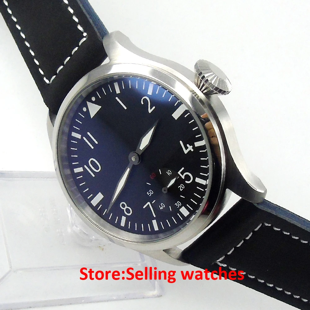 

47mm PARNIS black dial @6 MECHANICAL hand winding Watch 6498 mens watch