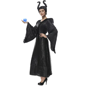 

Cosplay Halloween Carnival Party Maleficent Queen Sorcerer Devil Dress/Hat Black Costume Adult Women
