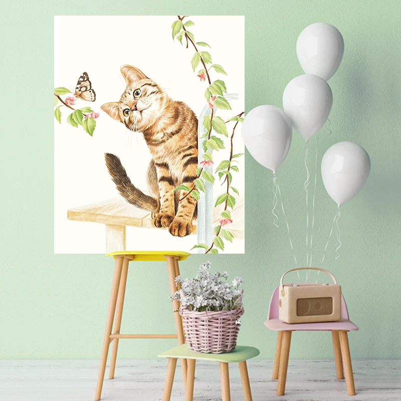 Рисуй по номеру Wall art живописи номерам ручной росписью милый творческая кошка
