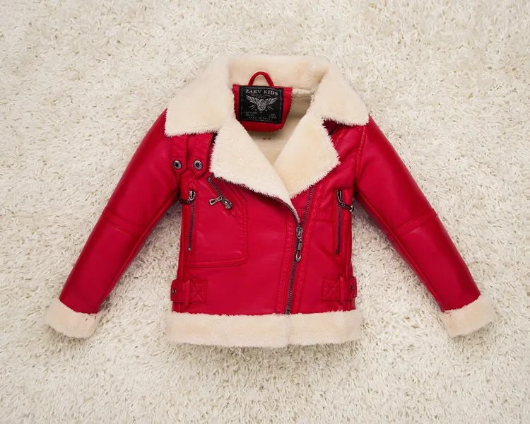 AD/качественные кожаные куртки для мальчиков и девочек утепленное Детское пальто из искусственного флиса детская одежда с меховым воротником крутой дизайн, зима