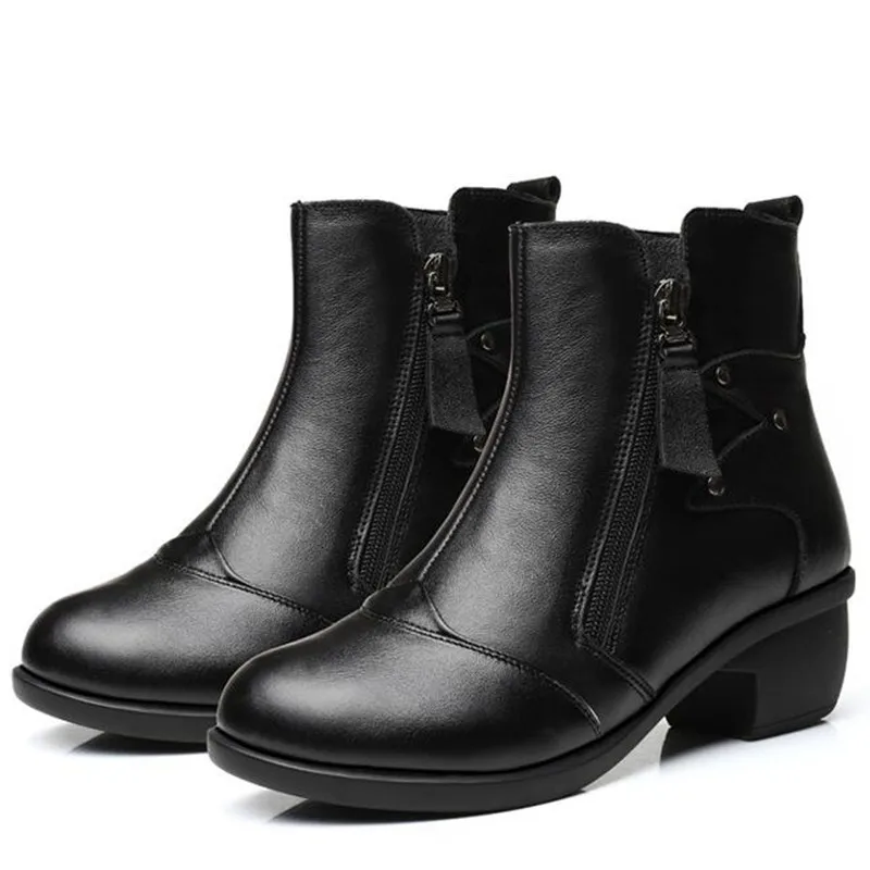 Najtaniej HOT 2019 nowa jesienna moda damska buty Martin buty buty z prawdziwej skóry gruby obcas buty w średnim wieku buty dla matek kobiet buty